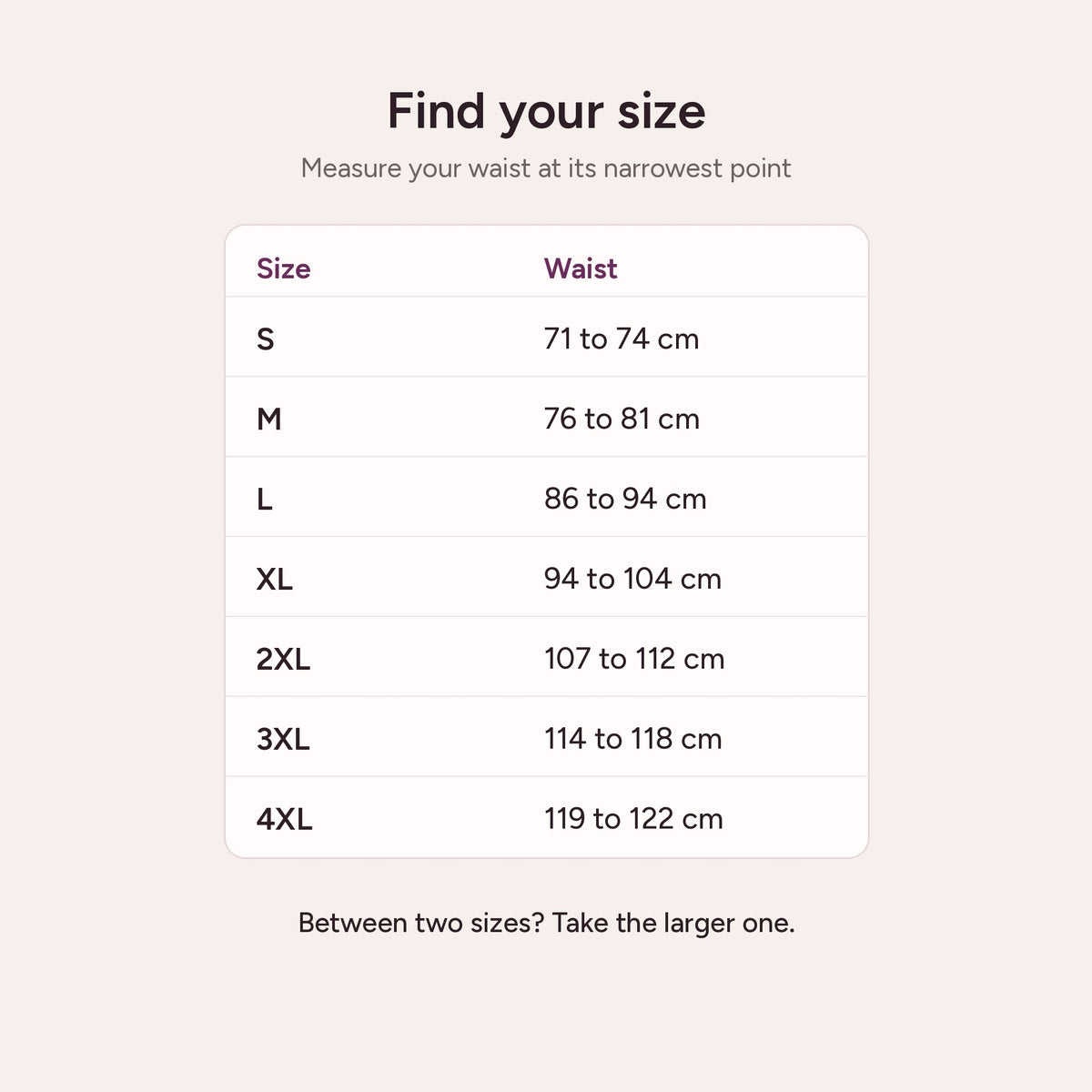 Size guide by waist measurement