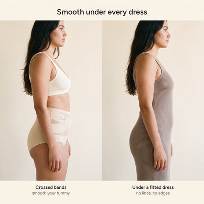 Smooth under every dress: the crossed bands smooth the tummy, no lines under a fitted dress