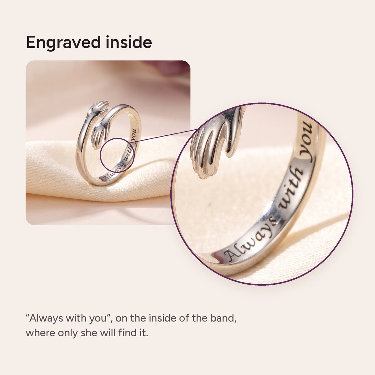 Close-up of the engraving inside the band: Always with you