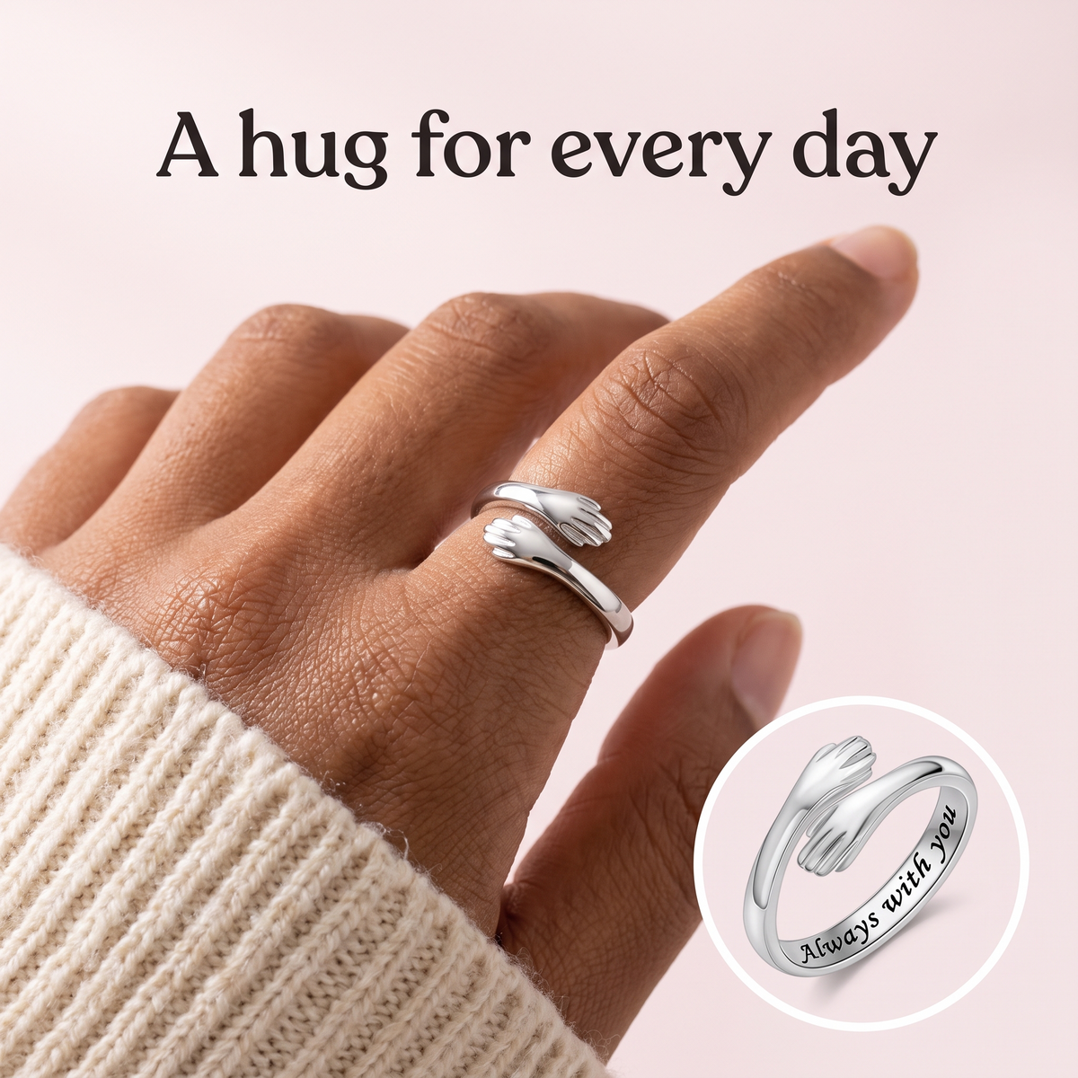 Hug ring with two arms wrapping the finger