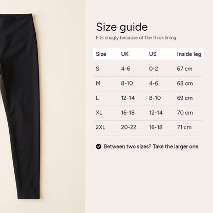 Size guide, S to 2XL