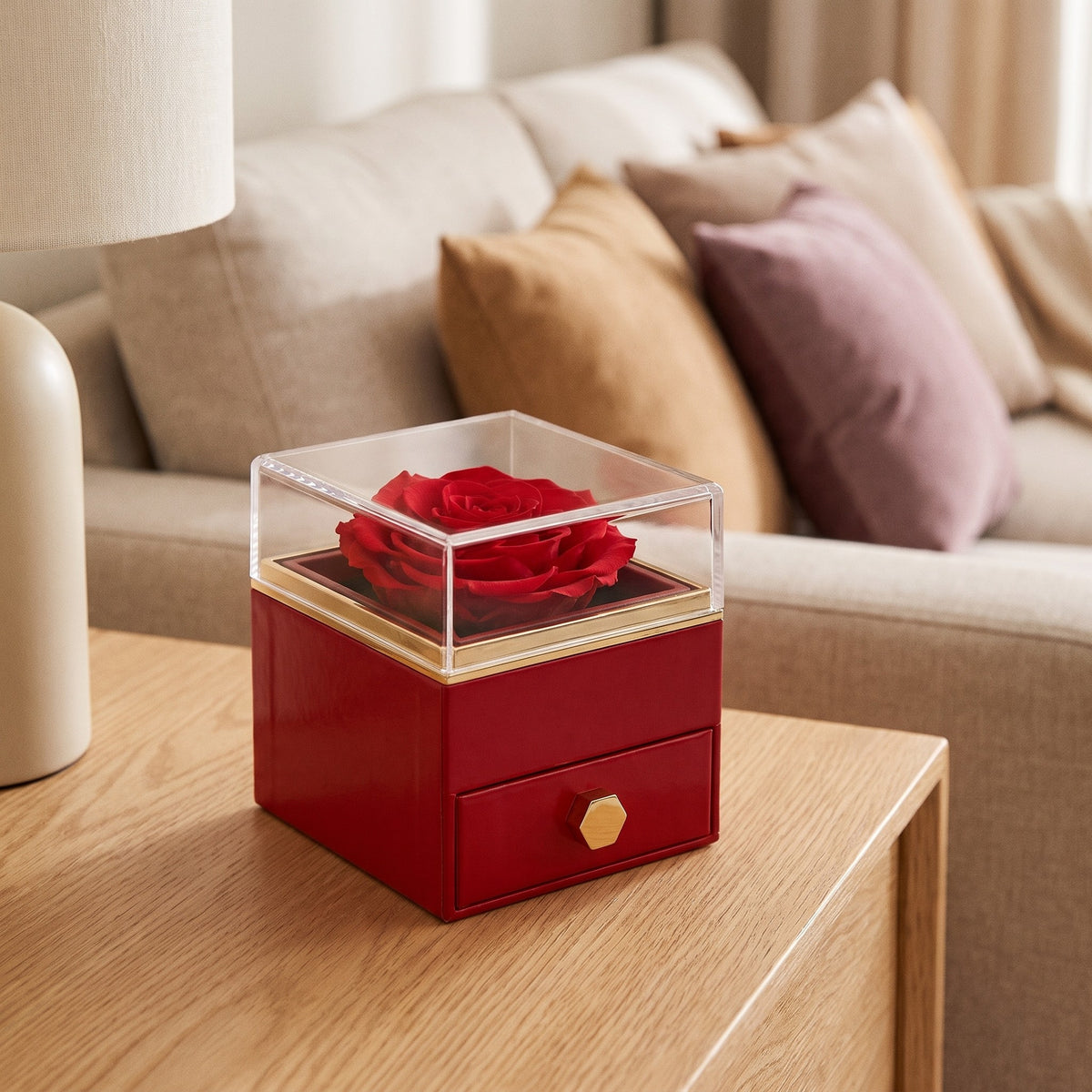 The Forever Rose box on a side table