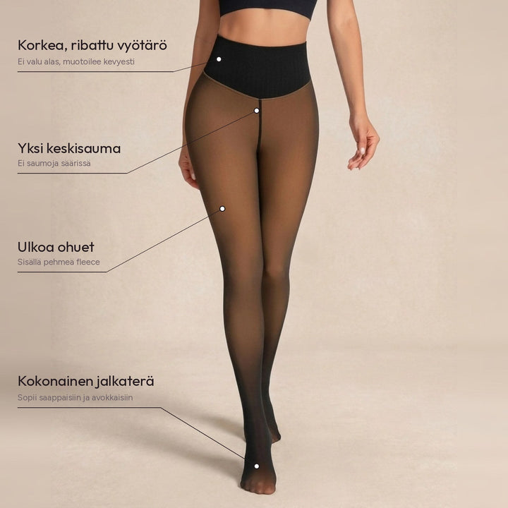 Fleecevuoratut sukkahousut, ohuiden sukkahousujen ilme