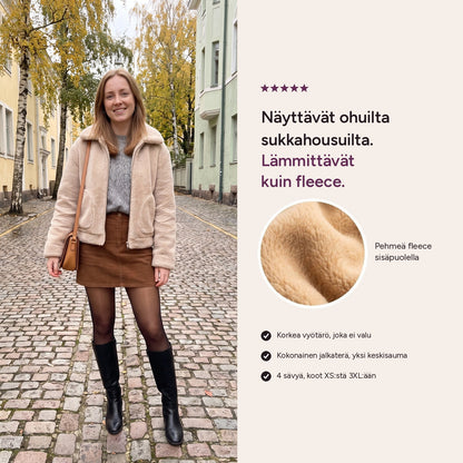 Fleecevuoratut sukkahousut, jotka näyttävät ohuilta sukkahousuilta