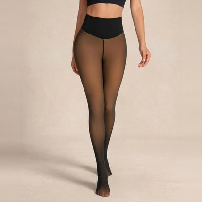 Fleece-lined sheer-look tights with a high ribbed waistband and full foot