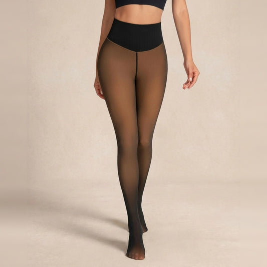 Fleece-lined sheer-look tights with a high ribbed waistband and full foot
