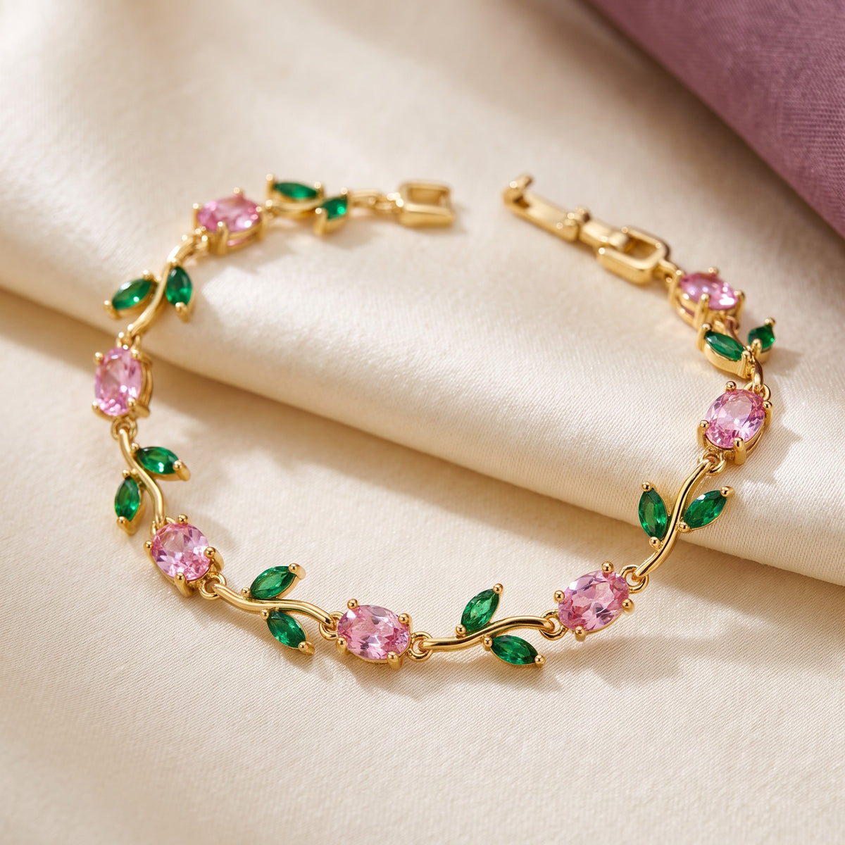 Tulip Bracelet in pink and green, gold